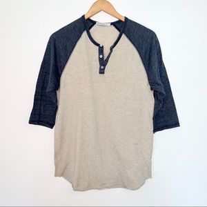 Navy and Beige Henley Button 3/4 Shirt
